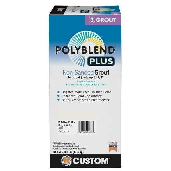 Custom Building Products Polyblend NonSanded Grout, Solid Powder, Characteristic, Bright White, 10 lb Box PBPG38110